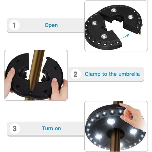 Patio Umbrella Light 3 Brightness Modes Cordless 28 LED Lights-4 x AA Battery - Picture 4 of 7